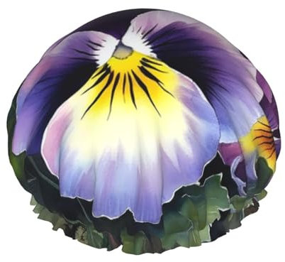 Shower Cap Reusable Bath Caps for Women Long Hair Double Layer Waterproof Hair Caps Pansy Perfection Elastic Shower Hat Hair Protector for Ladies Spa Salon