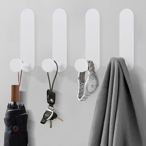 Fisynug 4 ganchos autoadhesivos, extra fuertes para colgar abrigos, batas, toallas de baño en baño, ducha, cocina