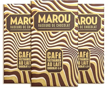 MAROU - Tablette Chocolat Lait 44% Café Vietnamien - 80 g - Sans Lécithine, Sans Arômes Artificiels - Origine Vietnam (Lot de 3)