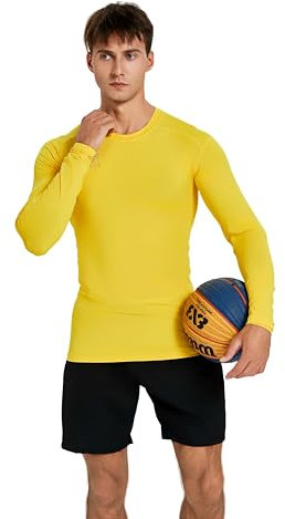 vf VFIT Maglietta Compressione Termico Uomo Manica Lunga Sportiva Fitness Runnig Traspirante Asciugatura Rapida Palestra Calcio Correre Camminando Gym（M-Giallo Dorato）
