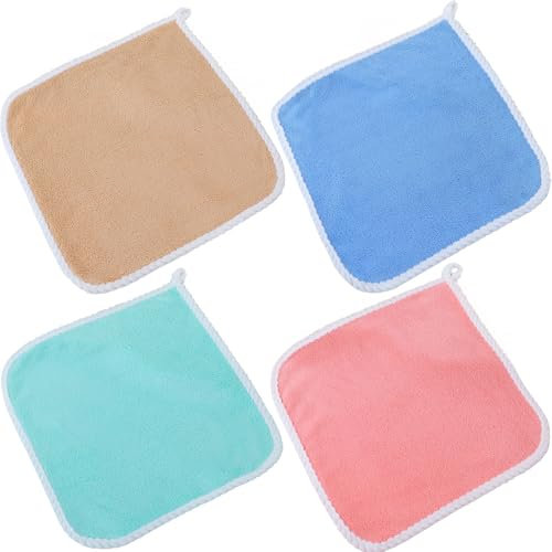4 Pieces Flannel Face Cloth,Baby Cloths Wash Pack Bamboo Flannels Soft Kids Cotton Newborns Childs Babys Friusate Microfibre Muslin Newborn Protective Washing Toiletries,for Hands Body Facial Cleaning
