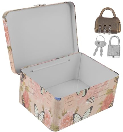 WHAMVOX Weißblech-Aufbewahrungsbox Mit Schloss Verschließbare Mehrzweckbox Für Schmuck Und Kleine Geschenke Kompakte Vintage Schmuckschatulle Als Desktop-Organizer Für Haushalt Und Büro 7.3X12X7.3
