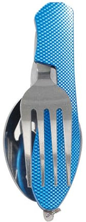 Haloppe Ensemble de couverts amovibles 3 en 1 en métal robuste avec fourchette, cuillère, coupe-fruits, multifonction, ensemble de couverts pliables pour l'extérieur, bleu A