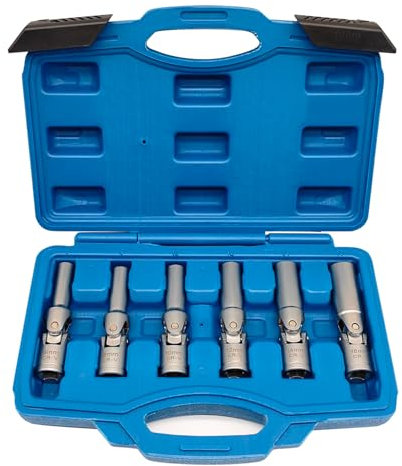 JEUCLEL 6PCS 3/8 Glow Plug Socket Set, Universal Joint 8-16mm, 6 Point Glow Plug Removal Tool for Removal and Replacement of Glow Plugs