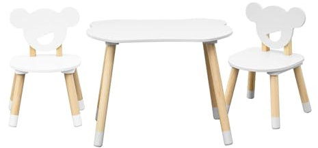 Rebecca Mobili Set Kindertisch und 2 Stühle, Kindertisch mit Stühlen, Weiß Braun, MDF Kiefer, für Montessori Kinderzimmer - Maße: 44 x 60 x 56 cm / 47 x 30 x 28 cm - Art. RE7137