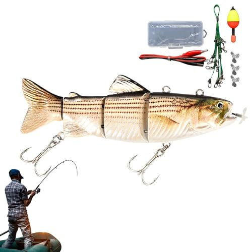 Dmuzsoih Esca da pesca elettronica, Esca da pesca robot,Esca da pesca ricaricabile realistica | Esca da pesca illuminata a LED Swimbait snodata a 4 segmenti per luccio muschiato