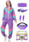 Coseaon 80er 90er Jahre Outfit Damen Trainingsanzug Jacke Hose Anzug 80er Retro Kleidung Accessoire 80s Kostüm Halloween Karneval Party (Lila, XL)