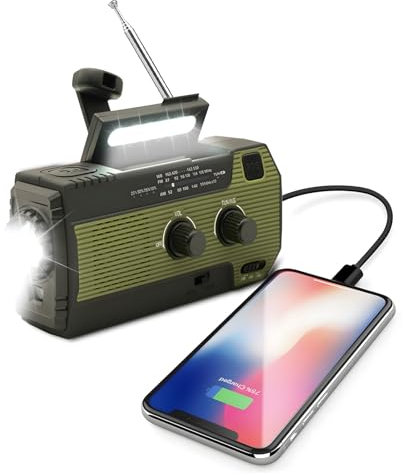 Wind Up Solar Radio,SOLARBABY Emergency Radio,Self-Powered Crank Radio with LED Torch,SOS Alarm, AM/FM Weather Radio with 4000 mAh Battery for Emergency Charging from Smartphone(Army Green)