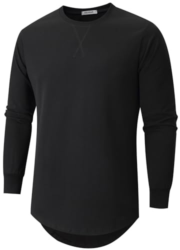 VEIISAR Herren Dickes Rundhals Langarm T-Shirt mit Herren 100 Baumwolle Heavy Duty Preshrunk langem Saum Shirt(X363L Black XXL)