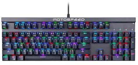 MOTOSPEED CK103 RGB LED Backlit Wired Mechanical Gaming Keyboard, 103 Keys Hot-Swap Mechanical Keyboard w/Aluminum Base, Upgraded Socket and Noise Absorbing Foams, Soft Tactile Red Switch ﻿