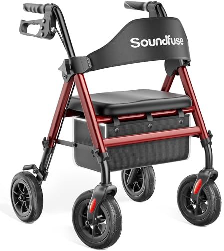 soundfuse Foldable Rollator Walkers for Seniors with Seat, 8'' PU Wheels