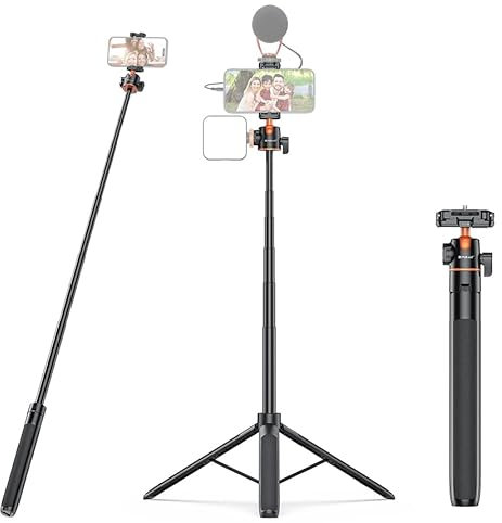 PULUZ 1.4m Invisible Selfie Stick Tripod for GoPro Hero/Insta360 and others, Extendable Rotatable Live Streaming Stand Holder for iPhone 16 15 14 13 Pro Pro Max (2.7-3.5 wide mobile phone)