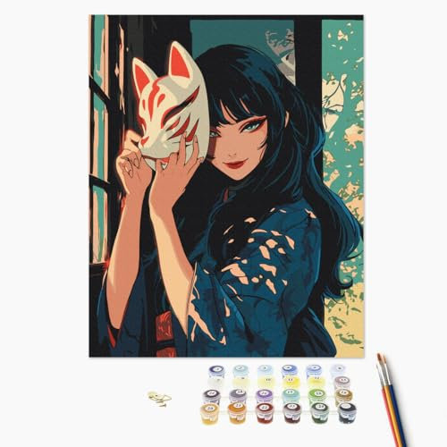 Brushme Peinture par Numéros Adultes – Kitsune Animé Créatif DIY 40x50 cm, Créez une Œuvre Manga, Toile Sans Cadre