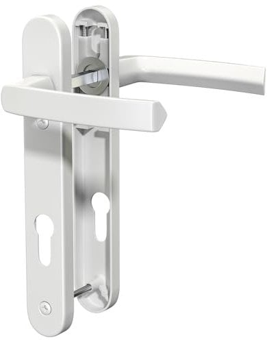 GANZTECH 1 Set weißer PVC-Aluminium-Türgriff, 92 mm PZ (Mitte), Rückplatte 243 mm, 210 mm Schraube zu Schraube, weißer Ersatz-PVC-Türgriff