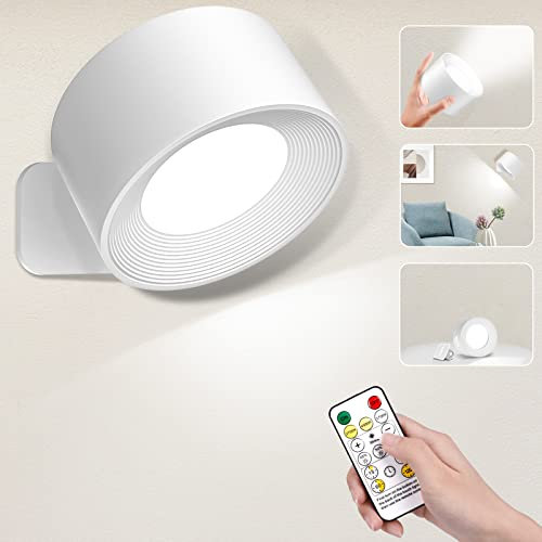 LED Lampada da Parete Interno 3 Colore Luce Senza Fili 10 Livelli di Luminosità Abat Jour da muro Applique da Parete con Telecomando Faretti da Parete Ruotare di 360° Magnetica Lampada da Comodino