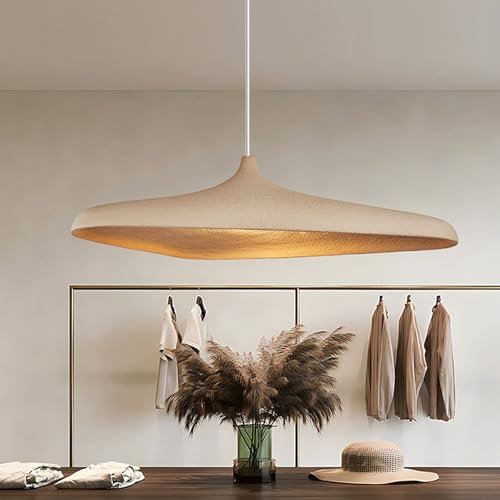 Pendelleuchte Wabi-Sabi Nordisch Stil Hängeleuchte Polystyrol Propylen Pendellampe E27 Esstisch Höhenverstellbar Kreative Hängelampe Schlafzimmer Wohnzimmer Esszimmer Deckenleuchte Beige(80cm)