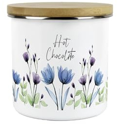 Purely Home Blooming Lovely Floral Hot Chocolate Storage Canister - Purple Flowers Patterned Kitchen Gifts - Medium Metal Enamel Container 600ml