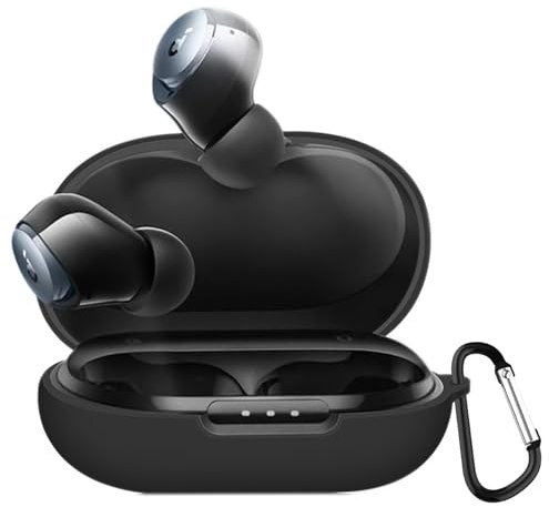 TOORQR Kompatibel mit Anker Soundcore Space A40 Hülle Kopfhörer Case,Schützende Flüssig Silikon Hülle für Soundcore Space A40 Silikon Cover,Front-LED Sichtbar, Kratzfest,Leicht zu Reinigen (Schwarz)