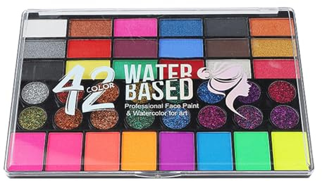 Derwrtup Gesichts-Make-up-Palette mit 42 Farben für Halloween, wasserfeste Gesichtsfarbe für empfindliche Haut, Kinderpartys, Halloween und Theater