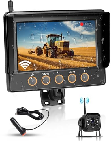 Hodozzy Kabellose Rückfahrkamera Set Touchscreen Wasserdichter 7 Zoll Monitor mit BSW, Loop-Aufzeichnung, Digitale Drahtlos Nachtsicht Funk Rückfahrkamera für BAU-Fahrzeug LKW Wohnmobil 12V-36V