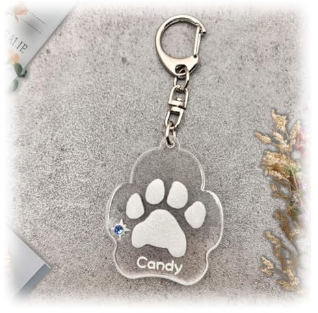 Personalisierbare Acryl-Hundemarke, personalisierbar, gravierbar, Pfotenabdruck, Haustier-ID-Tag mit Geburtsstein, Halsband-Anhänger und Schlüsselanhänger für Hunde und Katzen, Gedenkgeschenk für