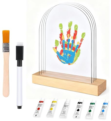 YANGUN Handabdruck Set Familie mit Platz für 5, Baby Handabdruck und Fußabdruck set mit 6 Farben, Pinsel, Radiergummi, Fußabdruck Baby Set, Ideal als Baby Geschenk