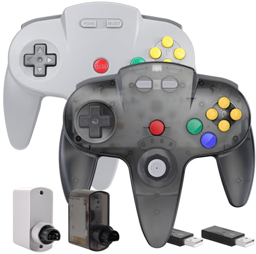 2 Pack Wireless N64 Controller Made for Switch 1 & 2, N64 Console, Wireless 2.4GHz Receiver, Compatible with Switch Online, Windows PC, macOS (Built-in Vibration) (Rechargeable) Gunmetal Grey/Gray