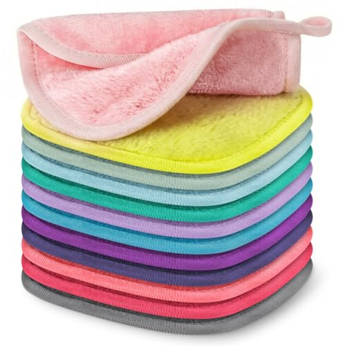 HOTUT lingettes Démaquillantes Réutilisables, 12 Pcs Serviette Microfibre pour le Visage, Instantanément la Saleté avec Juste de I'eau, Lavables, pour le Visage, les Yeux, les Lèvres