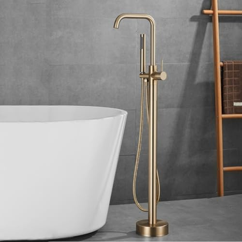 Générique Robinet de Baignoire sur Pied Mitigeur de Douche/Baignoire Autoportant à Rotation 360° Monotrou Or Brossé