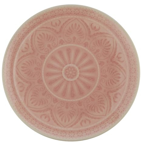 BUTLERS Teller Steinzeug - SUMATRA - Spülmaschinenfest | Farbe Pink - ø 21 cm - Kuchenteller für Gebäck & Desserts - Dessertteller für Snacks & Vorspeisen - Reliefdekor