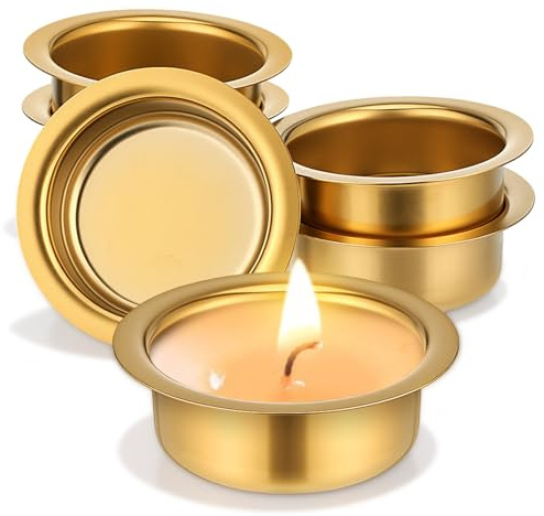 6pcs Stainless Steel Candle Cups Tea Light Holders Golden | Elegant Middle Eastern Style, Homes and Offices, Versatile Use, Calming Atmosphere