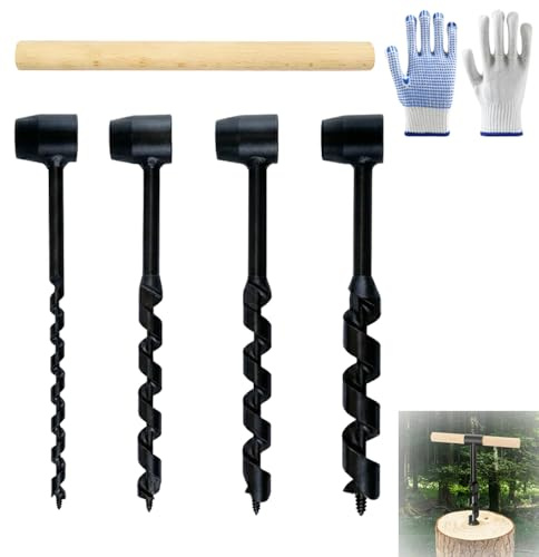 GSCRE Barrena Manual de Madera, Taladro de Tierra Equipo Supervivencia | 5 Piezas Barrena Manual de Acero Resistente, Broca Espiral Scotch Eye, Bushcraft Outdoor Supervivencia Camping