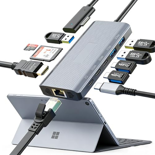 Docking station Surface Pro 11 in 1, Surface Dock 4K a 60 Hz, HDMI, per MS Surface Pro 12/11/10/9/8/X/7/6/5/4/3, Surface Laptop 6/5/4/3/2/1, Surface Laptop Go 3/2/1, Surface Book