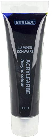Stylex 28645 - Acrylfarbe auf Wasserbasis, 83 ml Tube in lampenschwarz, matt, hohe Deck- und Farbkraft, lichtbeständig, schnelltrocknend und wasserfest