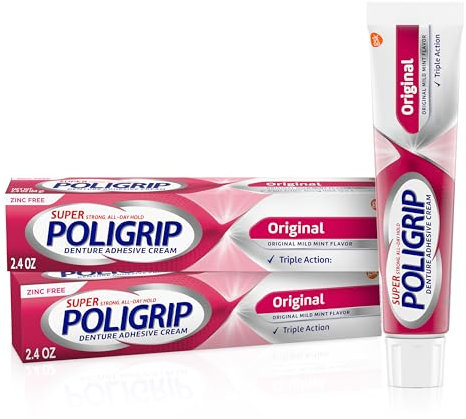 Super Poligrip Original Formula Zinc Free Denture and Partials Adhesive Cream, 2.4 ounce (Twin Pack)