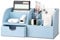 KINGFOM PU Leather Office Desk Organiser Tidy Pen Pencil Pots Stationery Storage Box Desk Accessories (Blue)