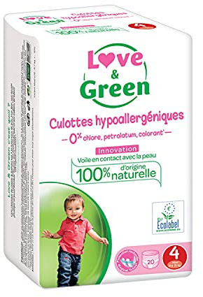 Love & Green Windelhöschen, hypoallergen, Größe 4, 2 x 20 Stück