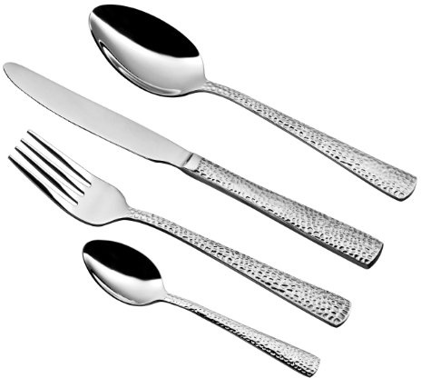 Premier Housewares Gehämmertes Besteck, 24-teilig, Edelstahl, 26 x 36 x 9 cm