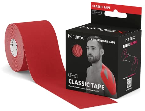 Kintex Kinesiologie-Tape Classic - selbstklebend, elastisch, wasserfest und antiallergisch - Sport- und Kinesiotape zum Einsatz bei Sportverletzungen - Rot - 5 cm x 5 m