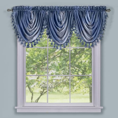 ACHIM Soft Waterfall Valance Curtains, 46 x 40 in, Blue, Light Filtering