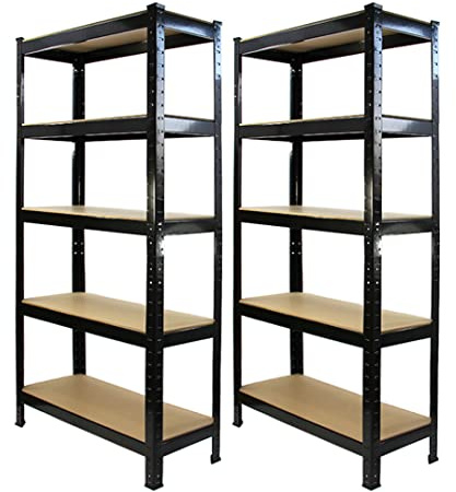 75cm Wide Racking Garage Storage Shelving Heavy Duty 5 Tier Shelf Unit 75cm x 30cm x 150cm Blue/Black (2, Black)