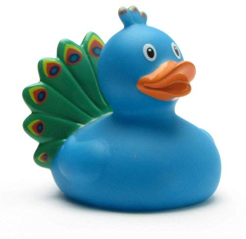Badeente I Quietscheente I Pfau I L: 8,5 cm I inkl. Badeenten-Schlüsselanhänger im Set