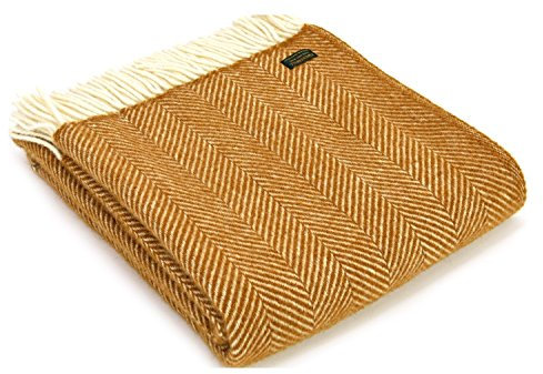 Tweedmill Schurwolle Fishbone Überwurf – Englisch Senf