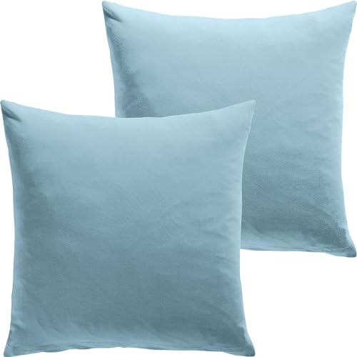 REDBEST Kuschelkissenbezug Single- Jersey San Francisco 2er- Pack, Rauchblau Größe 40x40 cm - weiche Qualität, bügelfrei, praktischer Reißverschluss, 100% Baumwolle