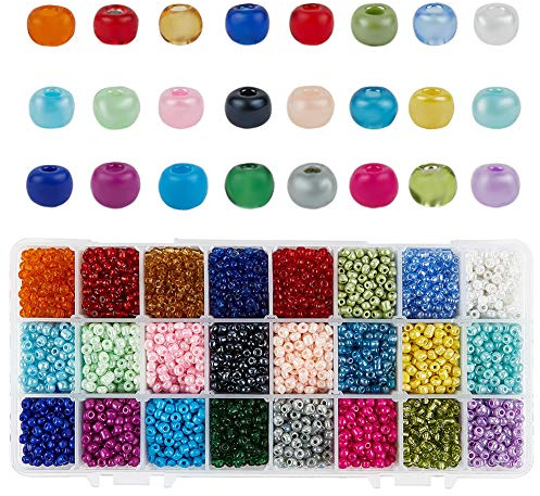 PH PandaHall Lot de 6 000 perles en verre de 4 mm, perles rondes, 24 couleurs, entretoises pour bracelets, colliers, boucles d'oreilles, bijoux, trou : 1,5 mm