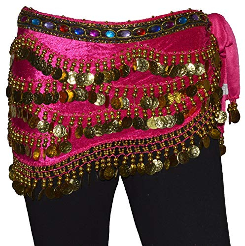 Tanzbekleidung & Accessories Bauchtanz Münzgürtel Samt Hüfttuch Belly Dance Bauchtanzgürtel Karneval Münzen (Pink)