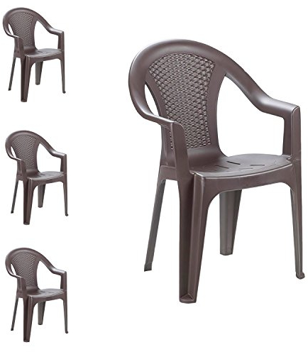 4 Stück Stapelstuhl Gartenstuhl Bistrostuhl Gartensessel stapelbar Rattan-Optik Balkonmöbel Gartenmöbel Mokka