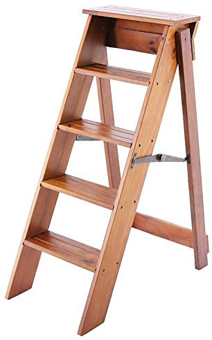 Wooden Step Ladders Folding Stool,5-Steps,Multifunction Climb Ladder Shelf,for Kitchen/Office/Library Stepladder,3 Colors Available
