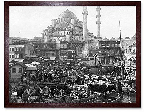 Wee Blue Coo Yeni Cami And Eminonu Bazaar Constantinople Turkey 1895 BW Art Print Framed Poster Wall Decor Kunstdruck Poster Wand-Dekor-12X16 Zoll