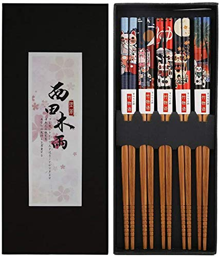 Baguettes Japonaises 5 Paires Baguette Sushi Baguettes en Bois 23cm Chopstick Traditionnelle et Elégante pour Cuisine Maison Hôtel Restaurant (C)